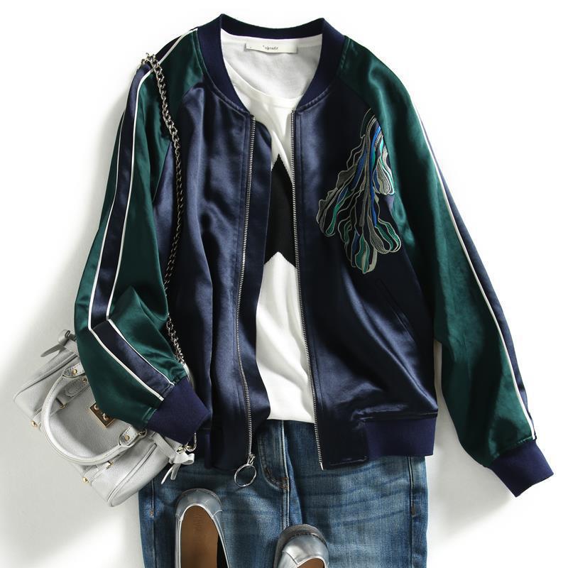 

Industrial Color Block Embroidered Baseball Jacket Medium синий