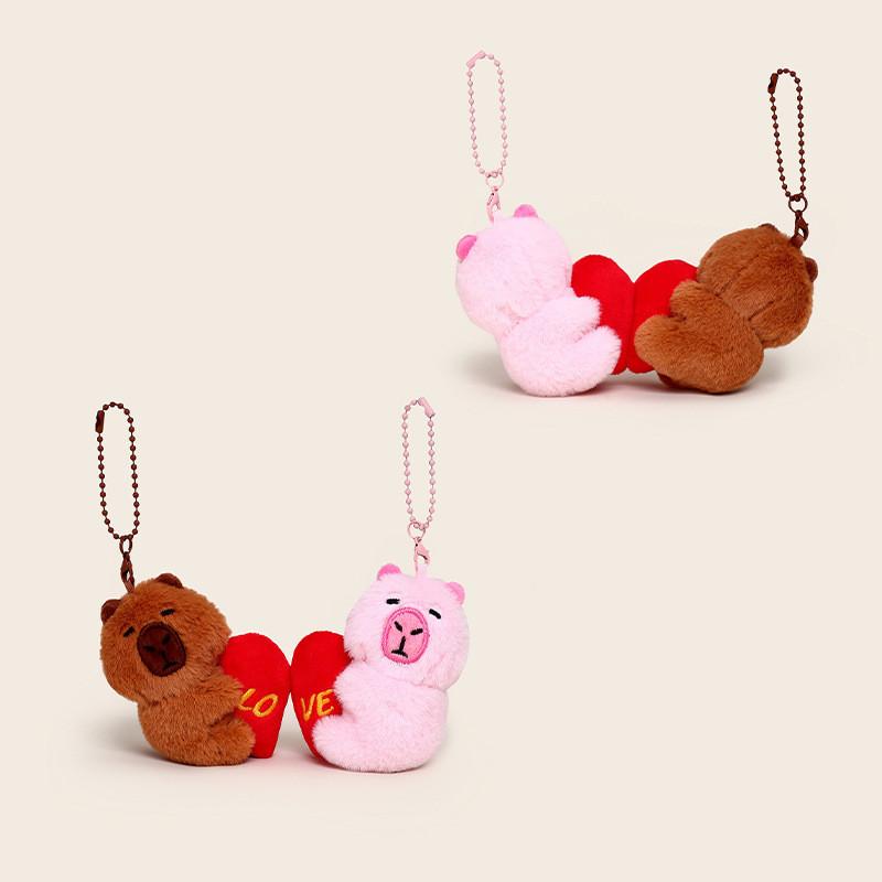 Pair Of Creative Love Heart Capybara Cartoon Plush Toy Pendants Magnet With