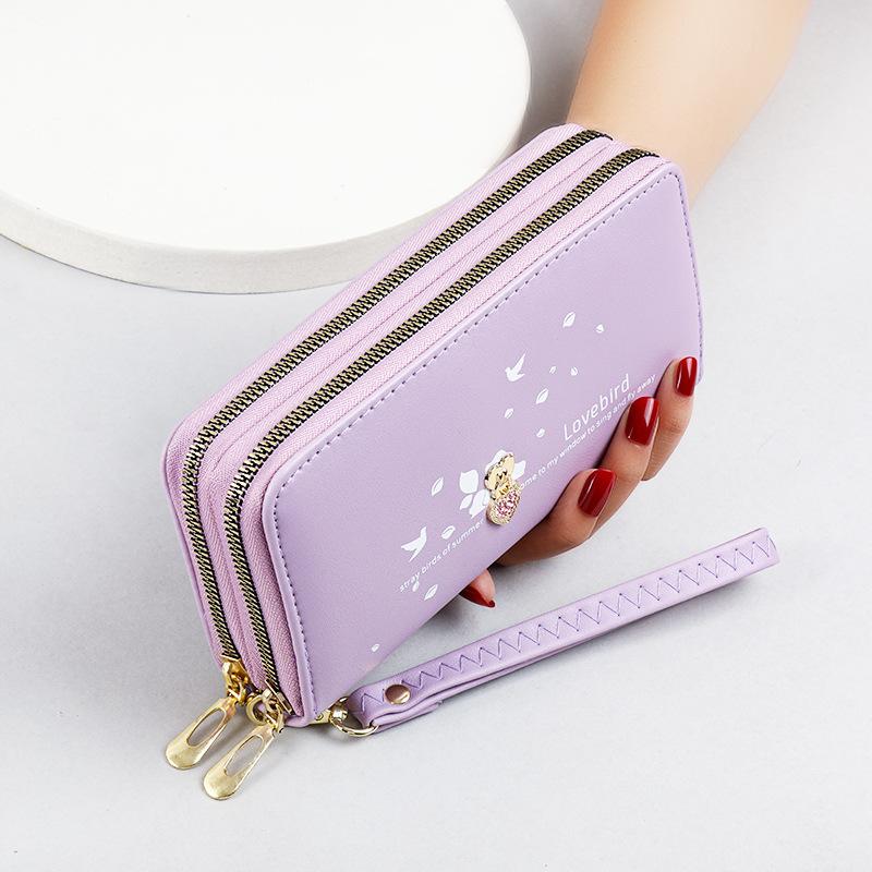 Long Wallet for Women, Large Capacity Student Phone Bag, Heart-shaped Printed Wrist Strap Handbag