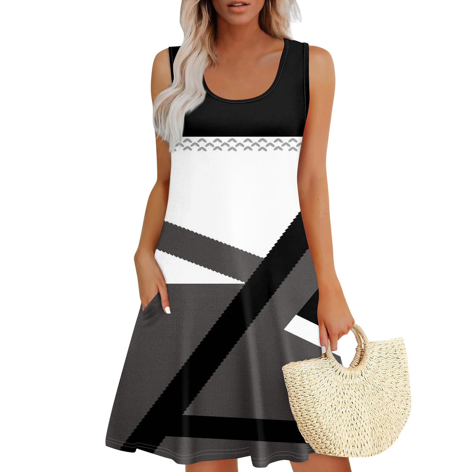 

Женские летние платья, свободные сарафаны без рукавов с U-образным вырезом и карманами XXL белый