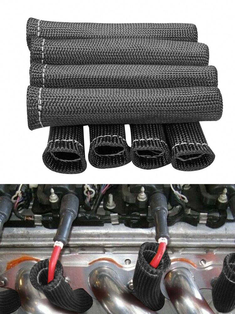 8Pcs Sleeve Protector Glass Fiber Heat Shield Sleeve 1000 F Degree Spark Plug Wire Protector High Temperature Auto Parts