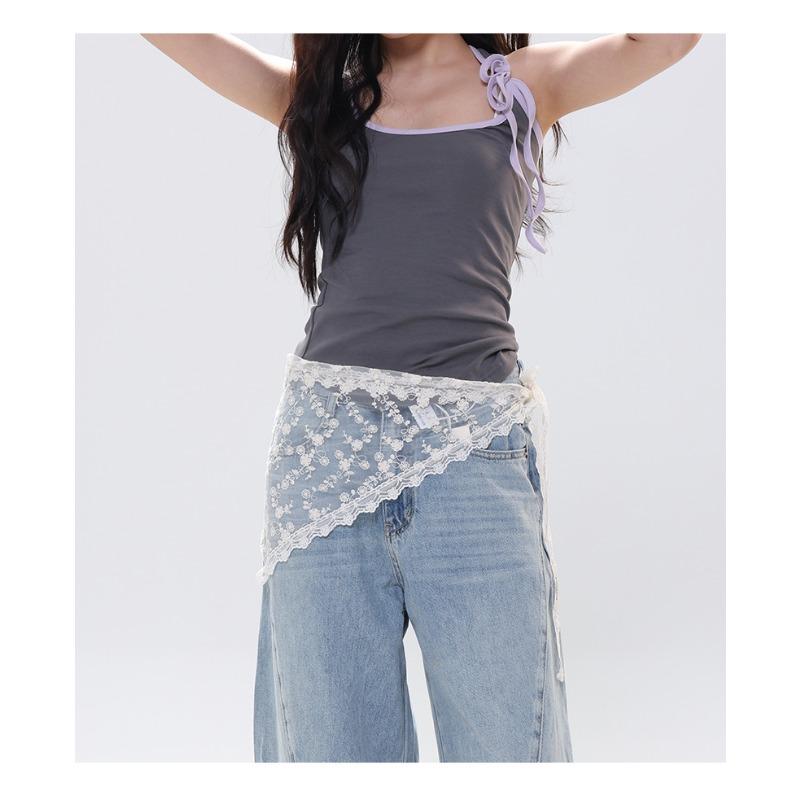Women S White Lace Tie Triangle Scarf For Jeans Decoration