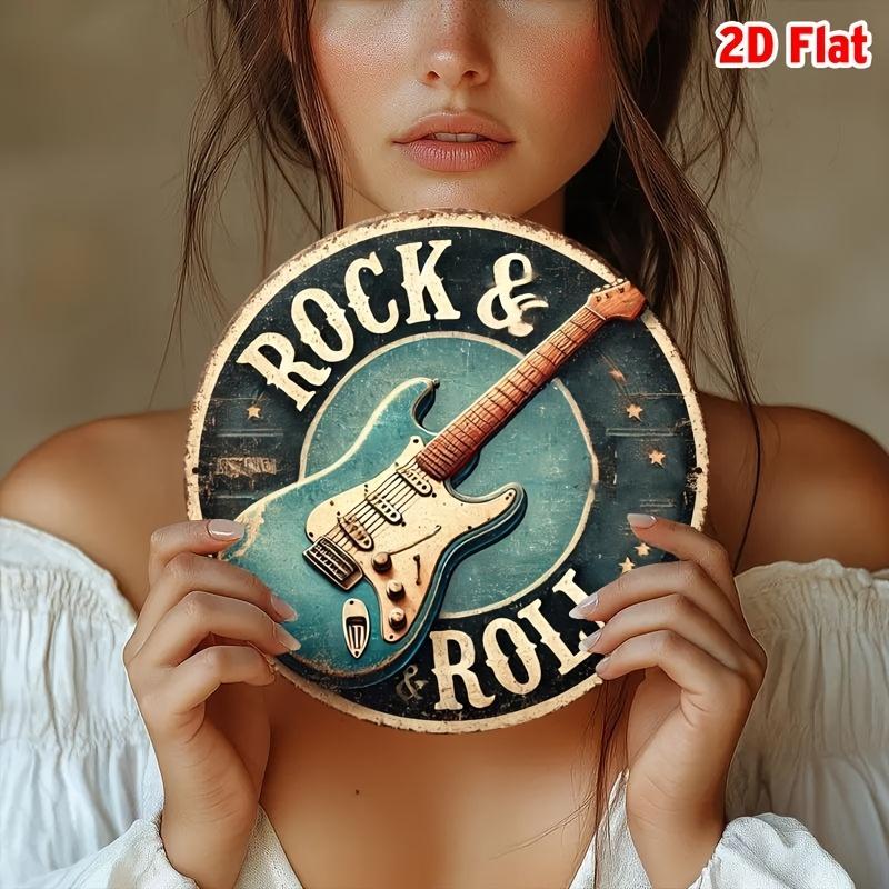 Vintage Rock & Roll Guitar 8x8 Inch Aluminum Sign