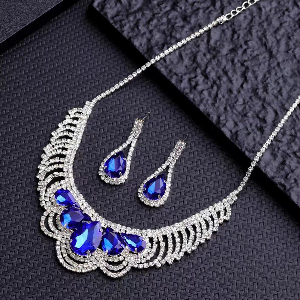 Full Diamond Necklace Earrings Bridal Ladies Set Crystal Jewelry Wedding Elegance Set Chain