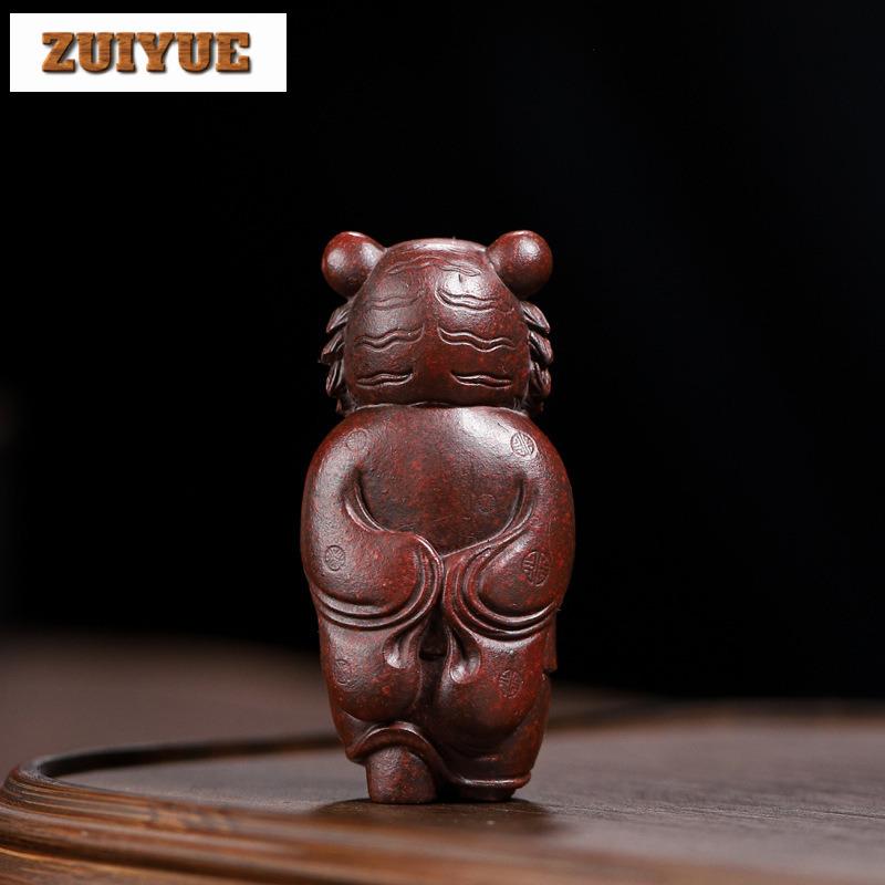 Antique Purple Clay Tea Pet Ornaments Boutique Can Raise Tiger Figure Decoration Desktop Lucky Decor Handmade Teaset Accessories