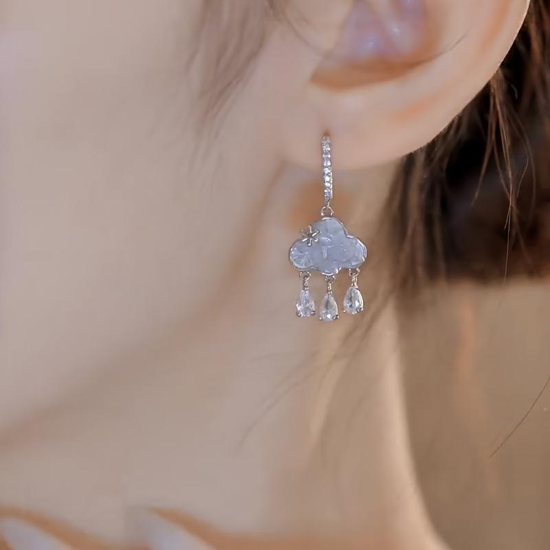 Cute Cloud Hanging Earrings Blue Crystal Rain Cloud Drop Earring Aesthetic Kawaii Zirconia Hoop Dangle Earrings Jewelry