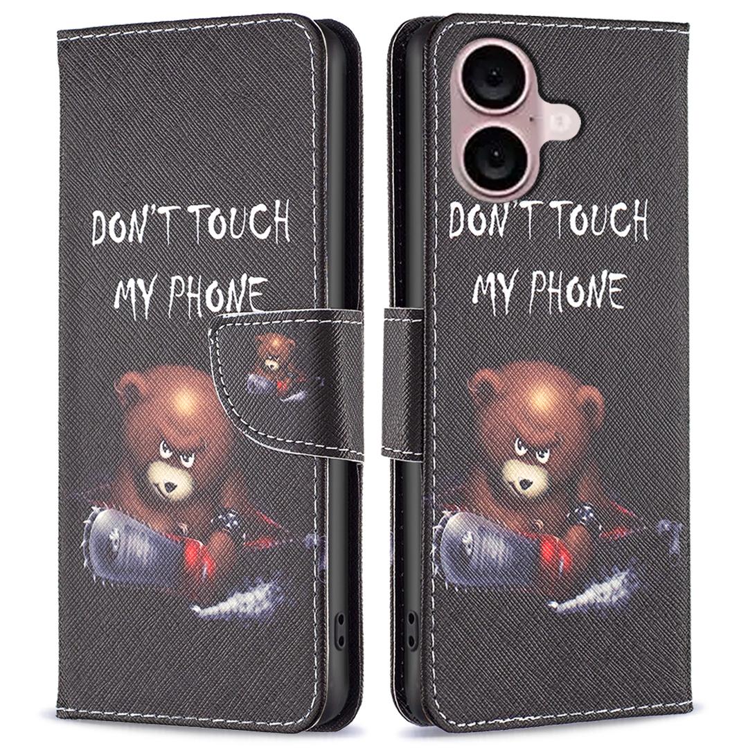 

For iPhone 16 Leather Case Pattern Printing Wallet Stand Anti-Fall Phone Cover