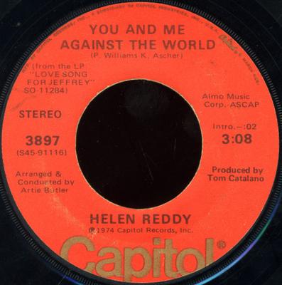 7-Zoll Schallplatte HELEN REDDY - You And Me Against The World / Love 3897 Capitol Records 1974 US Pop Gebraucht