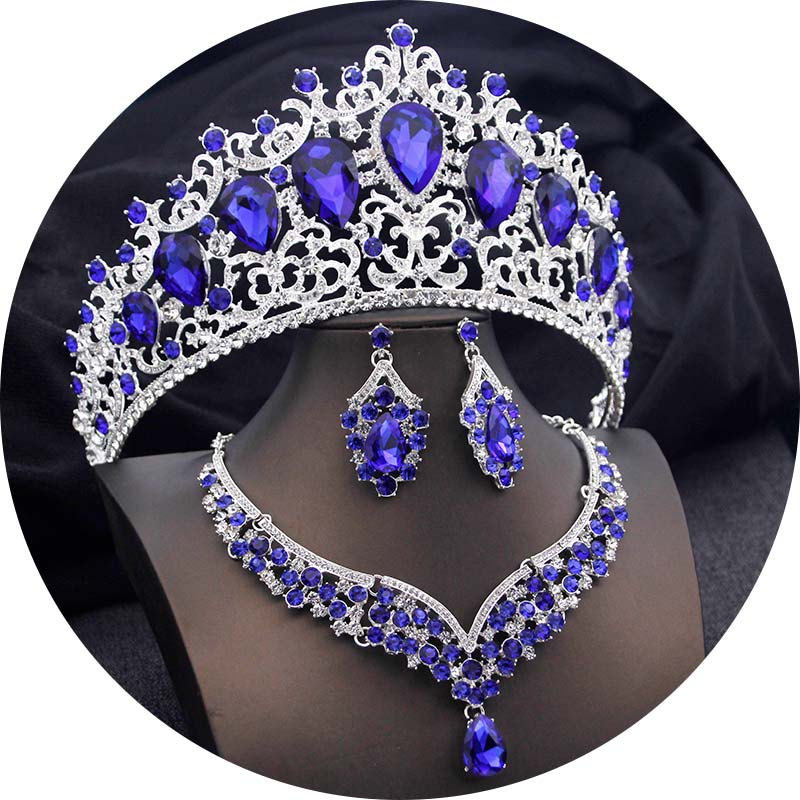 Elegant Big Tiaras and Crowns Bridal Jewelry Sets for Women Prom Wedding Crown With Choker necklace earrings Pageant Tiara Set