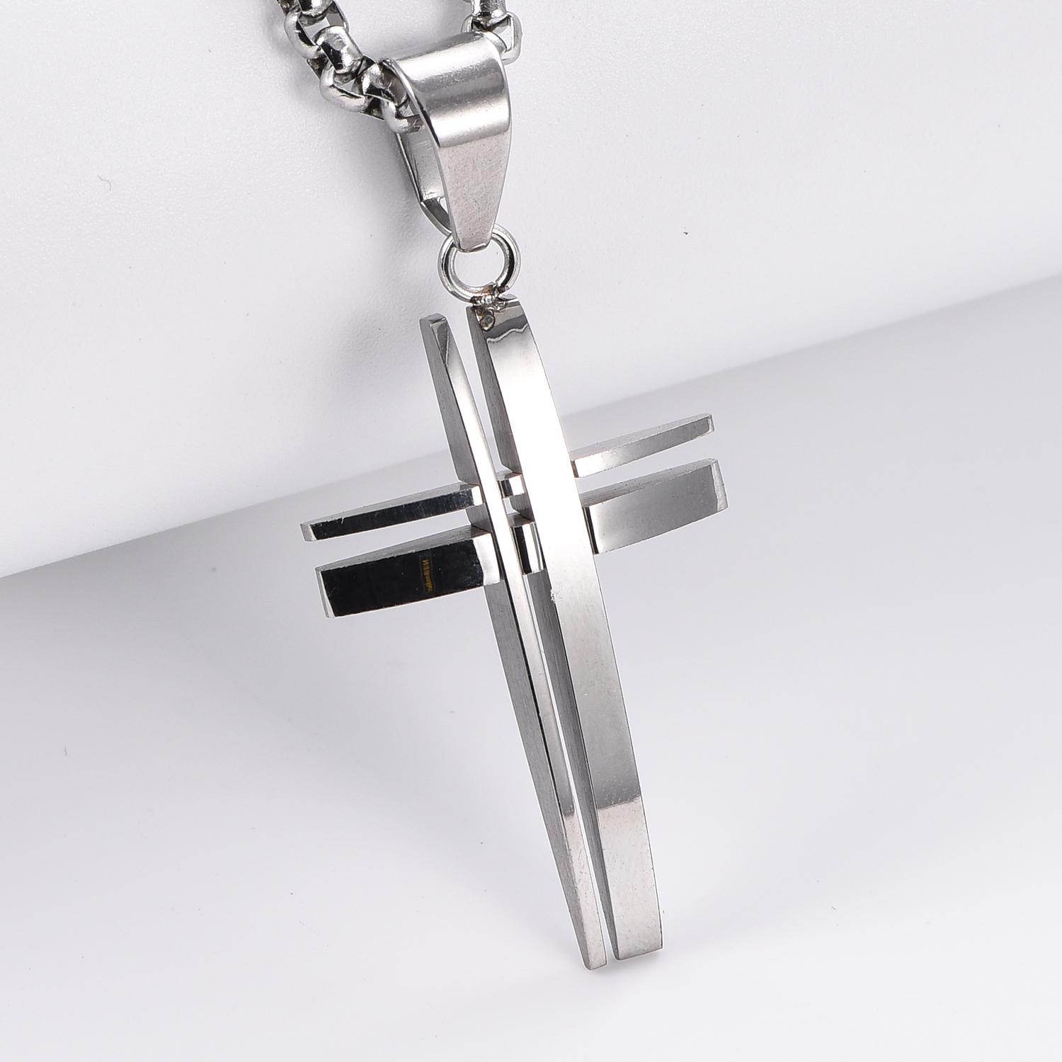 Gold / Silver /Black Color Hollow Cross Pendant Stainless Steel Necklace Faith Cross Simple Jewelry Gift for Men Women 60CM