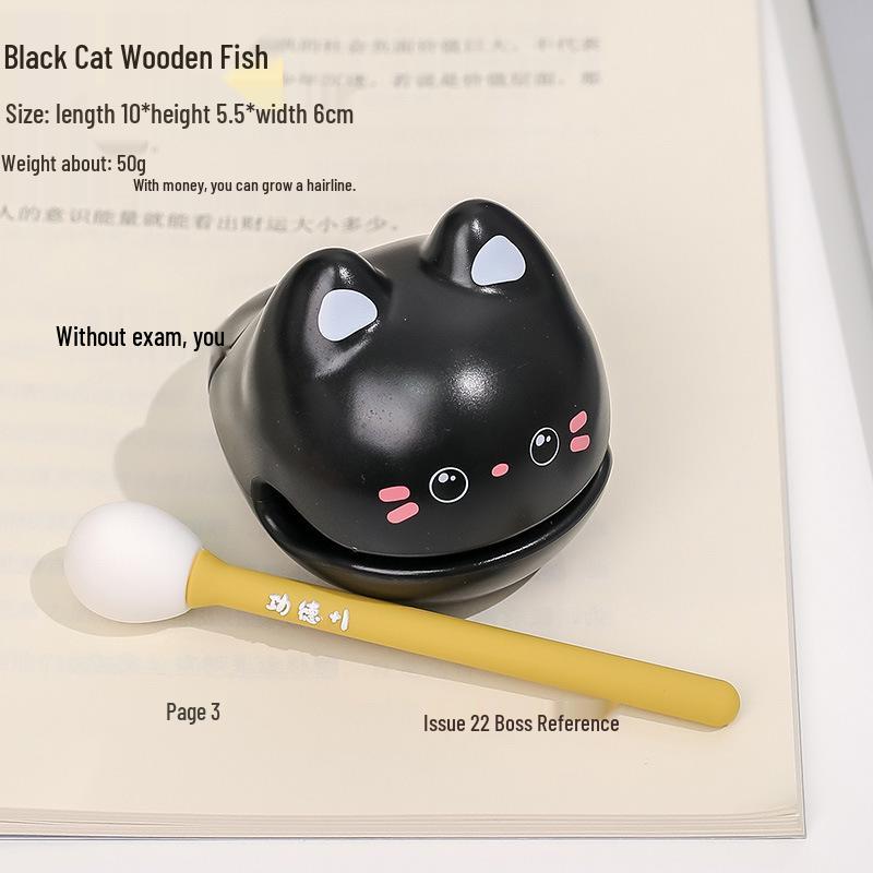 Cartoon Knock Knock Wooden Fish Ornament - Cute Granule Lucky Cat Decoration for Office