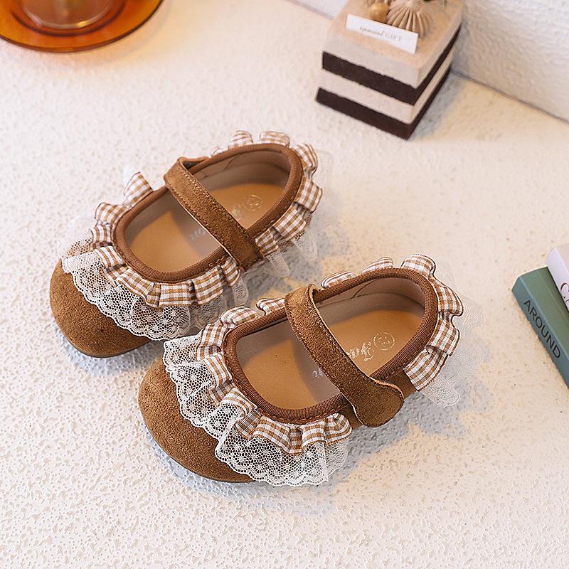 Lace Spring & Autumn Girls  Princess Leather Loafers - 2026 Stylish Baby Flats with Soft Sole 26 коричневый