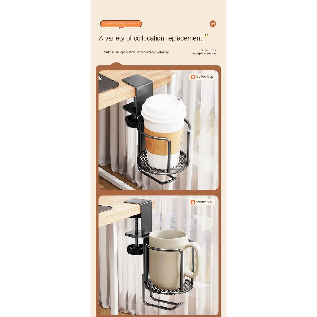 2 in 1 Desk Cup Holder with Headphone Hanger Holder, Anti-Spill Cup Holder-360° Rotation Stand Hook Suitable for Coffee Mups