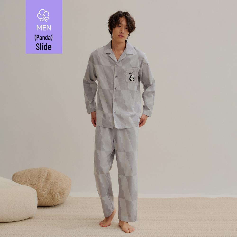 

Комплект фланелевой пижамы из чистого хлопка с вышивкой для пары – Кардиган на лацканах для мужчин и женщин, можно носить на улице, идеально подходит для осени и зимы. Triple Extra Large