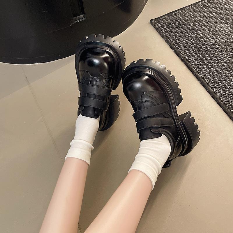 European genuine leather muffin platform small leather shoes women's British style round head derby shoes small heightening loafers single shoes