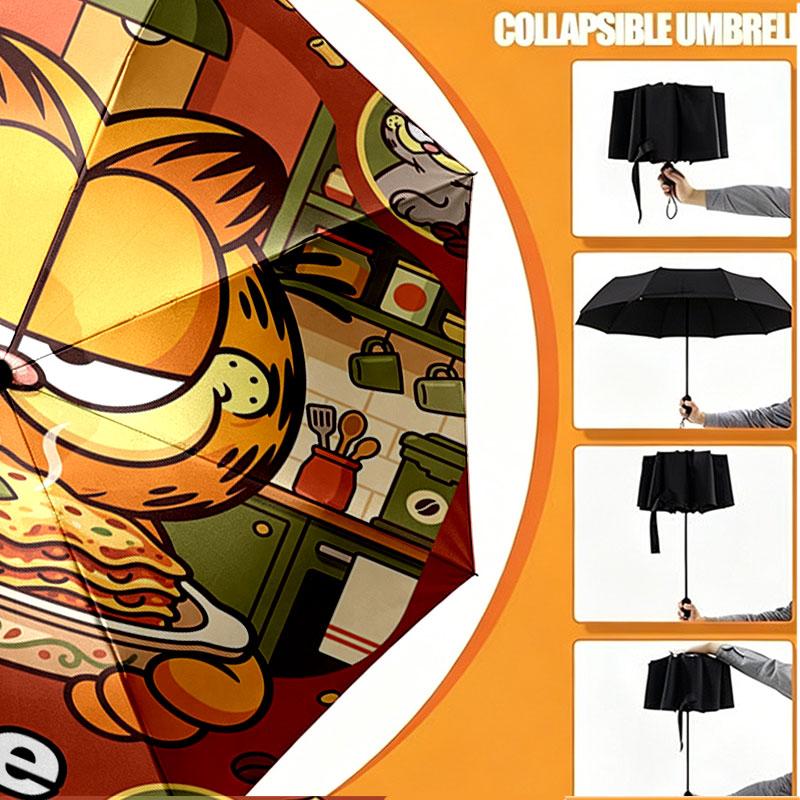 Personalisierter Garfield-Druckschirm mit individuellem Namen, Automatisches Öffnen und Schließen, Stabiler 8-Rippen-Rahmen, Für Pendeln, Camping, Wandern, Geburtstagsgeschenk