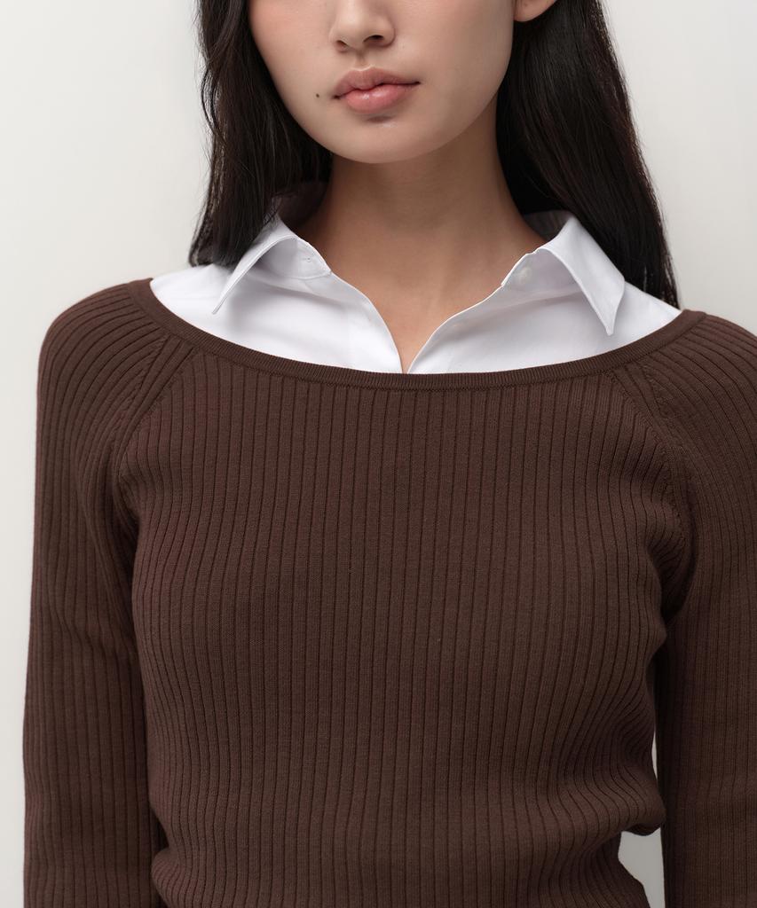 MUSINSA STANDARD WOMAN Women'S Wide Ribbed Slim Off-Shoulder Knit [Brown]