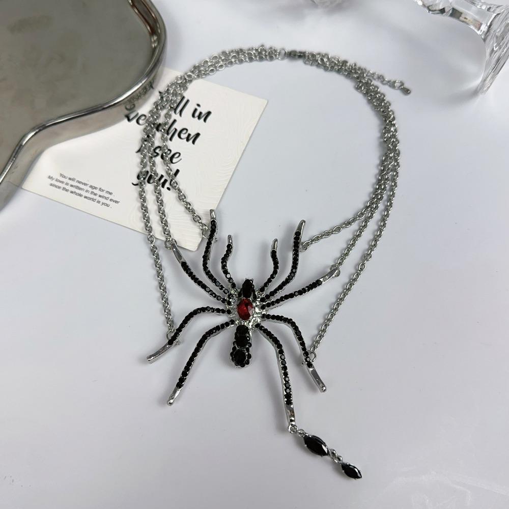 Punk Personality Simulation Rhinestone Black Spider Tassel Multi-layered Necklace for Women Halloween Collar Chain Jewelry Gifts