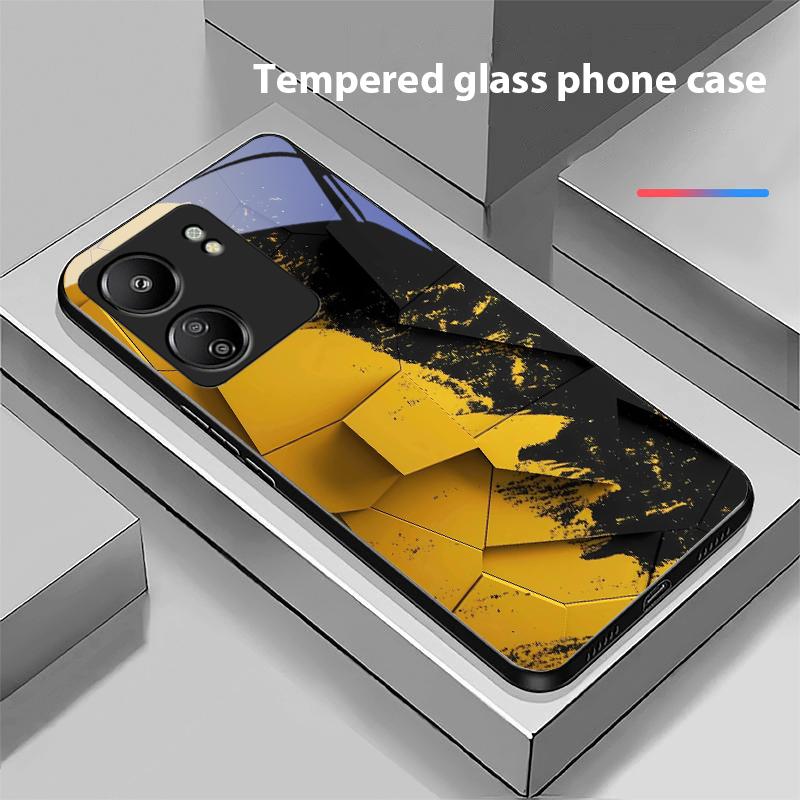 Geometrisches Muster Für Xiaomi Redmi 13C Note13 12 Pro Plus 5G Note 9 13T Pro POCO X6 F5 F6 Schwarze Handyhülle aus gehärtetem Glas