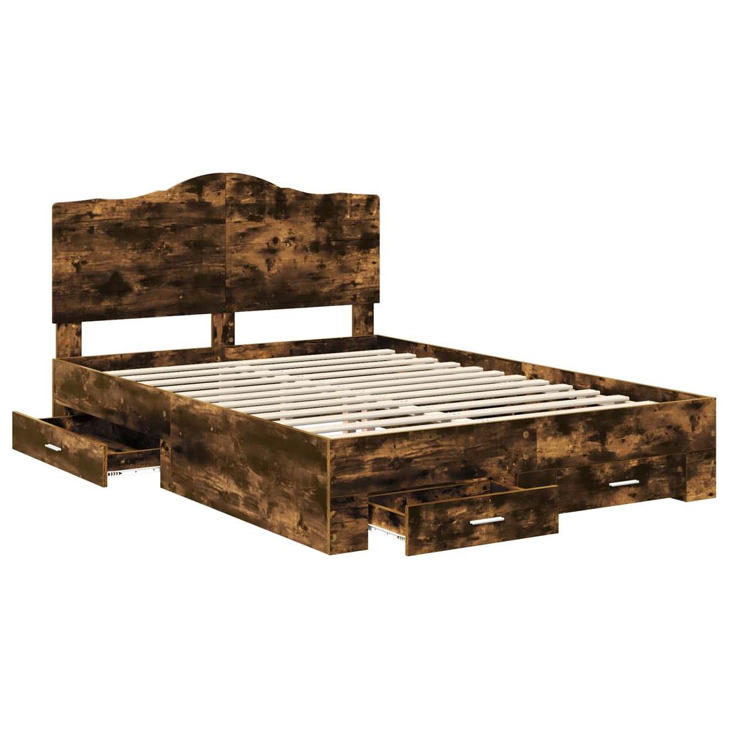 Bed Frame Smoked Oak 140 x 190 cm Engineered Wood
