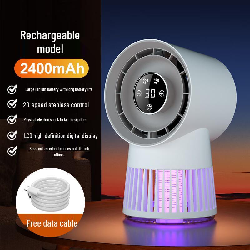 ZISIZ Rechargeable Desk Fan with Mosquito Killer Lamp