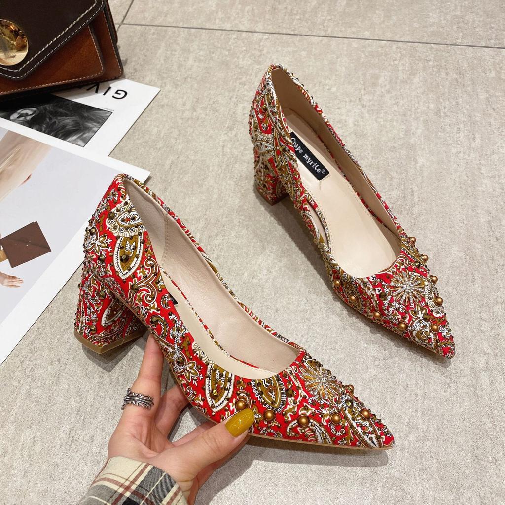 Red Wedding Shoes Women 'S New Thick Heel Xiuhe Shoes Chinese Toast Bridal Shoes Wedding Shoes Winter High Heels 76 -