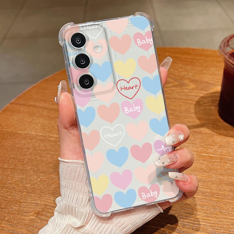 Colorful Hearts Pattern Phone Case For Samsung Galaxy S26 S25 S24 S23 Ultra S22 Plus S21 S24 S25 FE Clear Shockproof Soft Cover