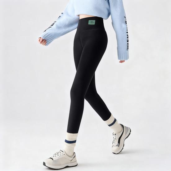Winter Leggings High-Waisted Slim Cut Warm Lambswool Fabric Lining Bottom Pants Cold Weather Resistance Women Pants