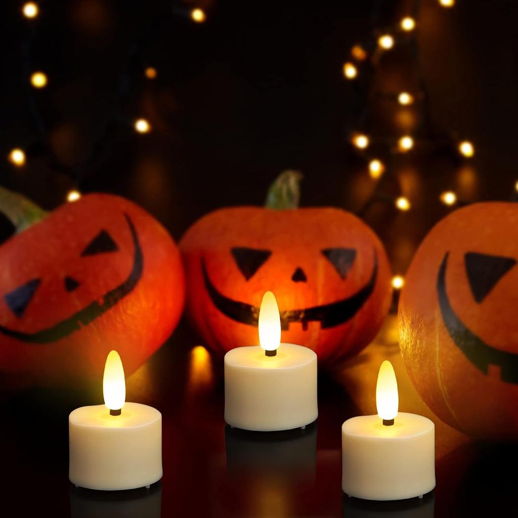 USB Rechargeable 3D Wicks Tealights Candle Flameless Flickering Battery Operated with Remote Control & Timer Realistic Led Tea Lights for Halloween