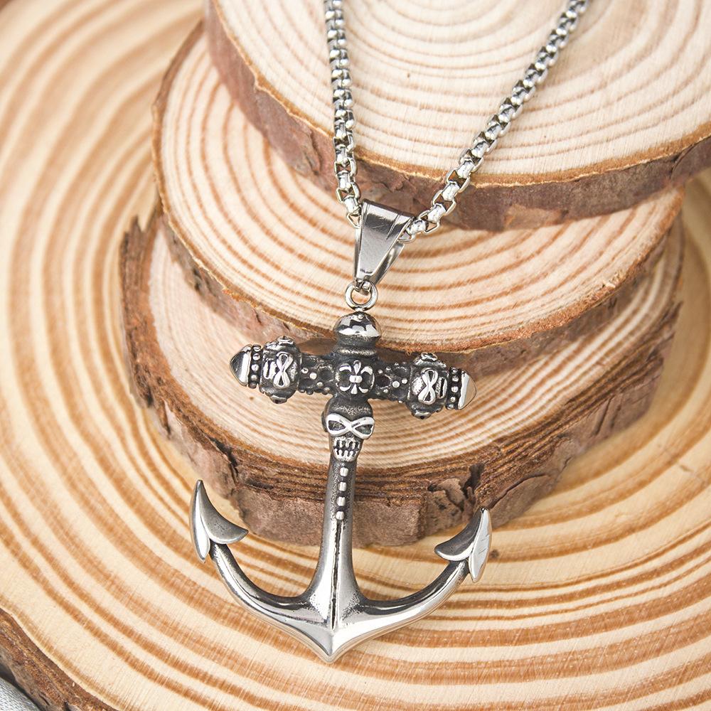 Jewelry European and American Chain Anchor Pendant Retro Titanium Steel Men s Necklace 60CM