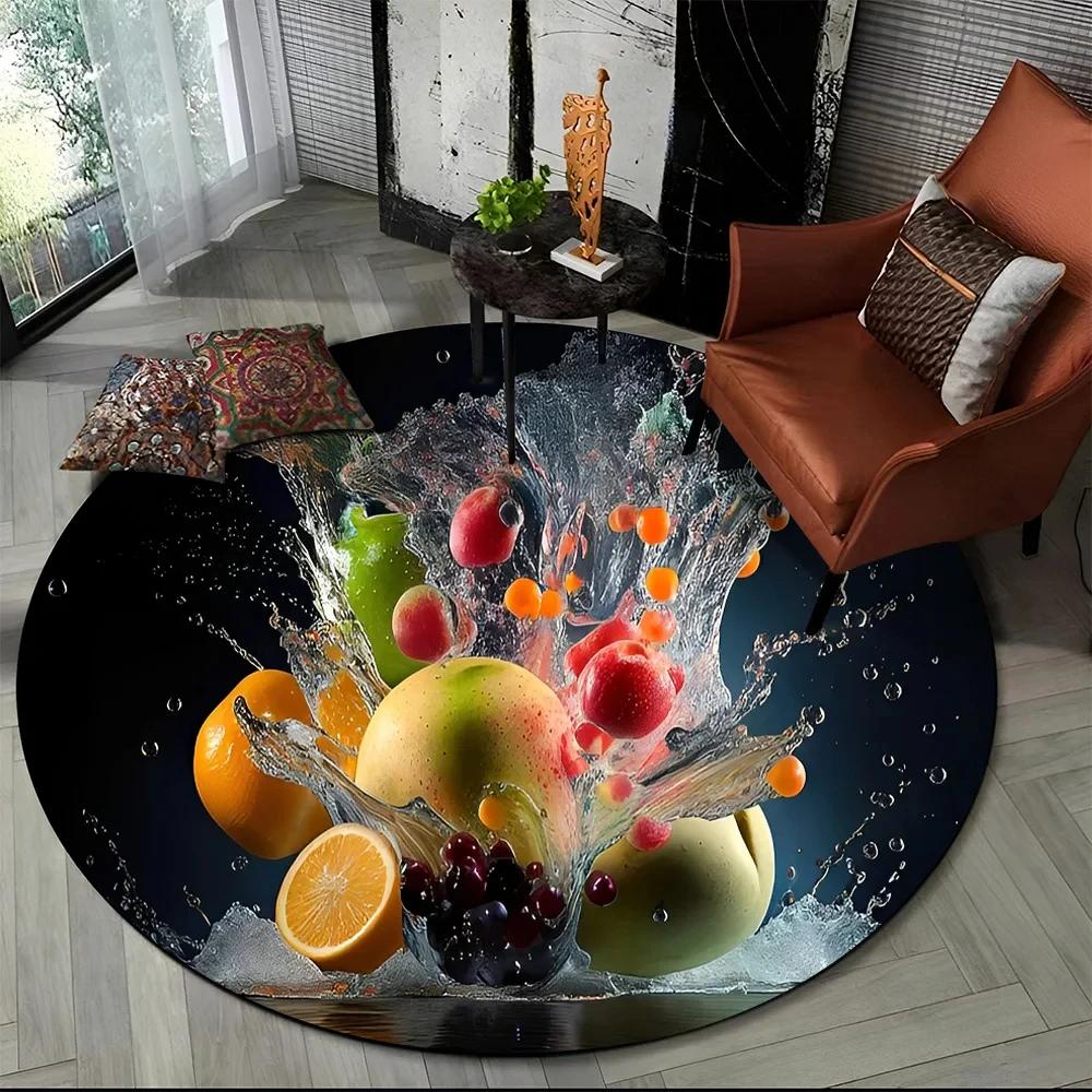 3D Niedlicher Tropenfrucht-Druck Runder Teppich Cartoon Früchte Teppich für Wohnzimmer Schlafzimmer Spielzimmer Badezimmer Dekor Rutschfeste Bodenmatte