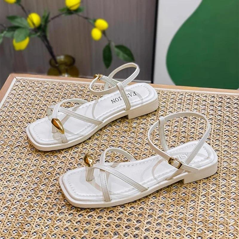 Heeled Sandals Shoes Women's Black Beach New Summer 2025 Girls Low Comfort Sports Casual Solid