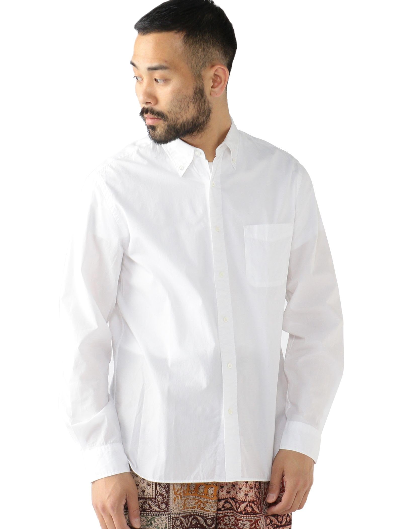 

Beams Plus Men s Large/Small Color Broad Button-Down Shirt, White, Size M, 38110424563