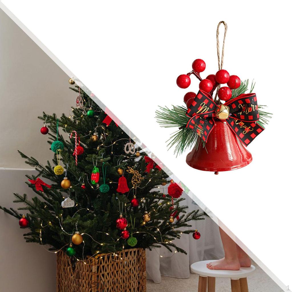 Christmas Bow with Bell Decoration Crafts Decorative, Small Xmas Door Hanger for