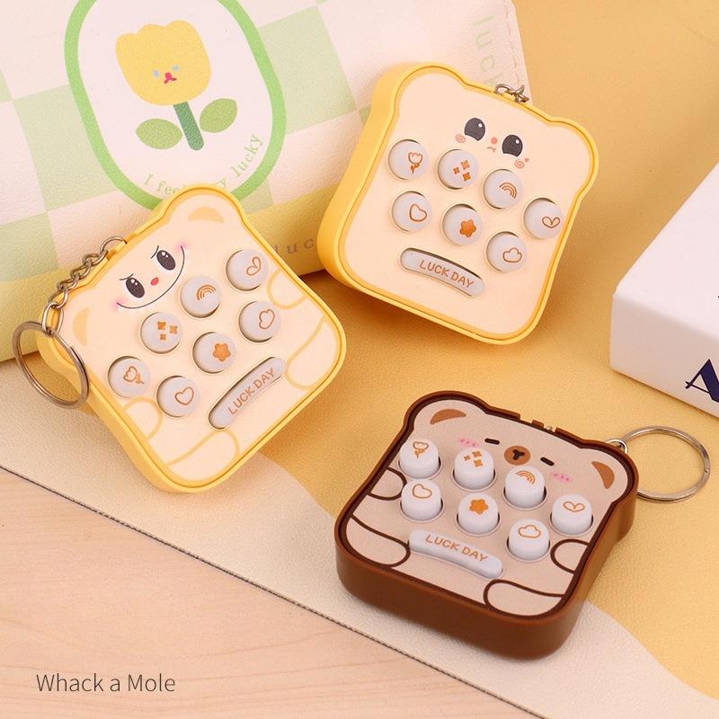 1PC handheld palm cartoon bread whack-a-mole game console electronic luminous toy small pendant keychain