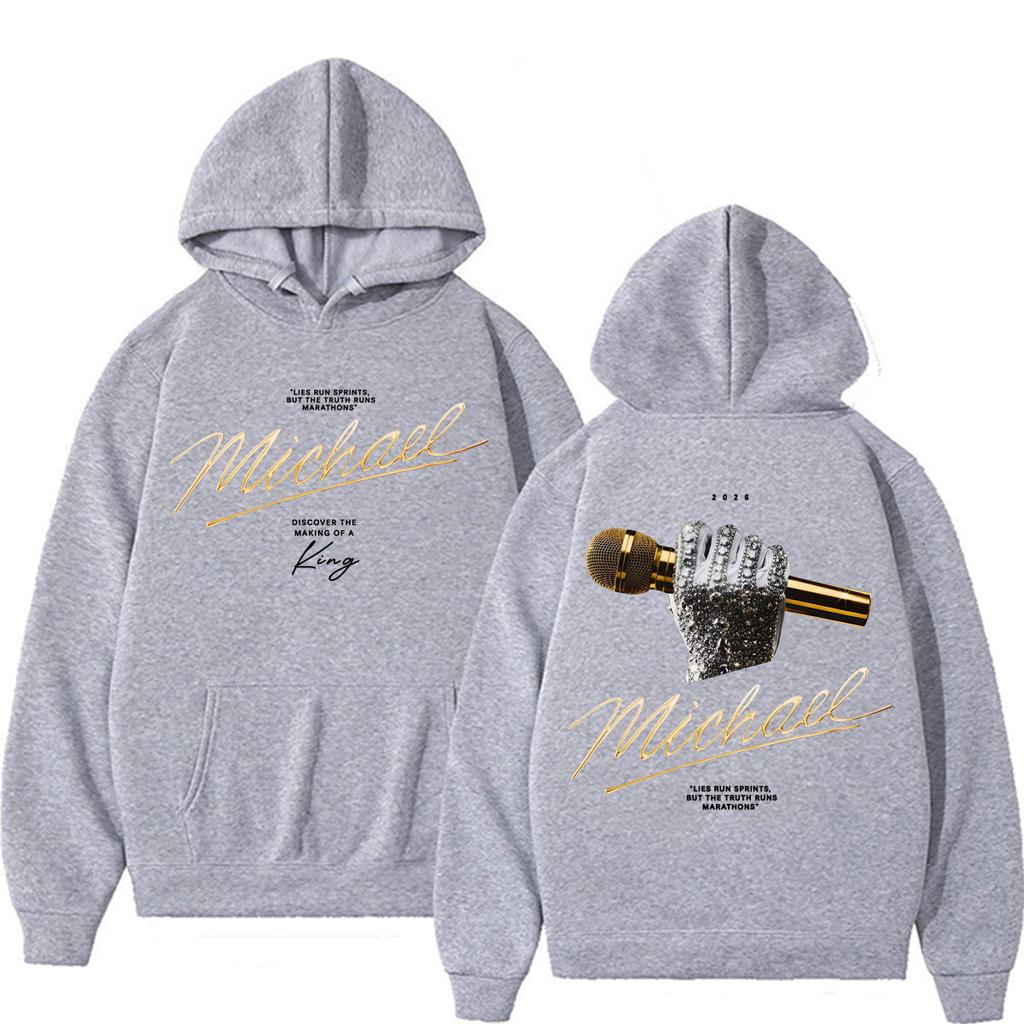 Michael Jackson Signature Microphone Hand Pattern Hooded Sweatshirt for Autumn-Winter Streetwear Pullover Shirt
