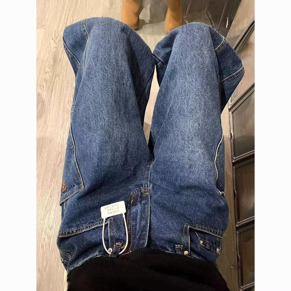 Unisex Retro Scimitar Embroidered Wide-Leg Jeans Small