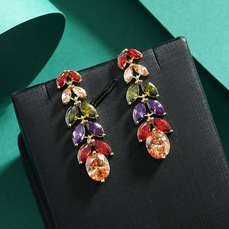 

High-end crystal zircon wheat ear fringed stud earrings niche design high-end temperament long earrings Mori earrings women