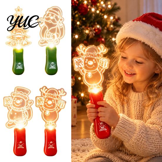 Santa Claus Projection Lamp Christmas Stage Light Toy for Kids, Musical Handheld Glow Stick with Stocking Stuffers Boys Girls Snowman Tree Reindeer