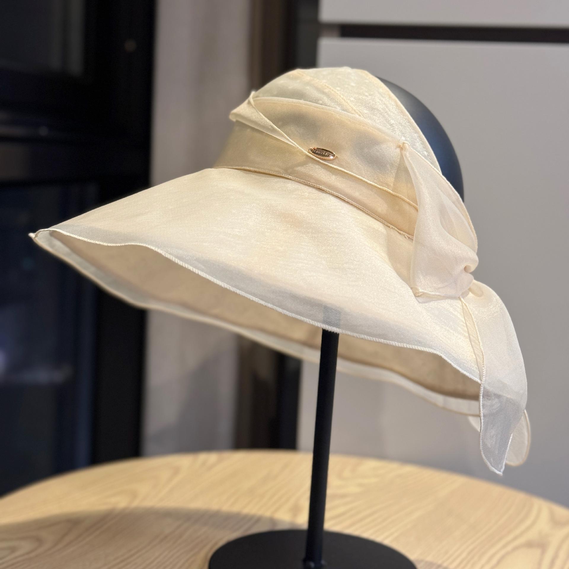 

Korean-style bowknot sun hat for women, summer sun protection wide-brimmed hat, foldable vacation beach hat, fashionable half-open top design Adult54-60Adjustable легкие хаки