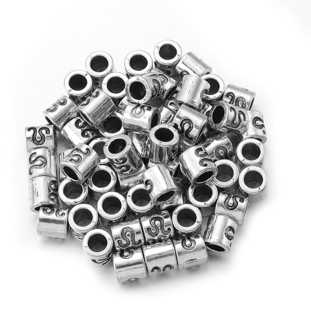 60pcs/lot Twelve Constellations Beads Alloy Beads Big Hole Tube Beads Spacer Loose Beads For Jewelry Making DIY Accessories