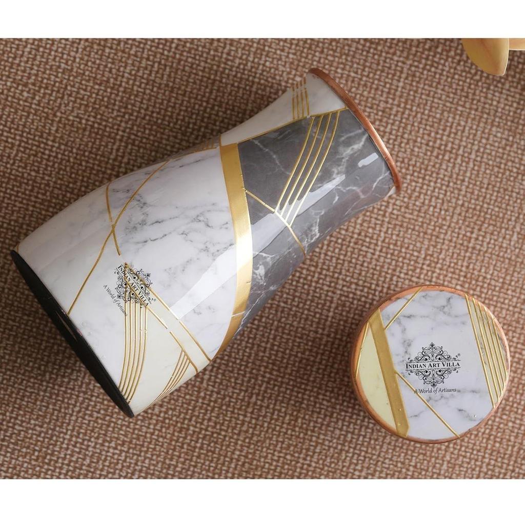Gold Marble Print Copper Water Bedroom Bottle, Designer Copper Drinkware, Volume- 850 ML
