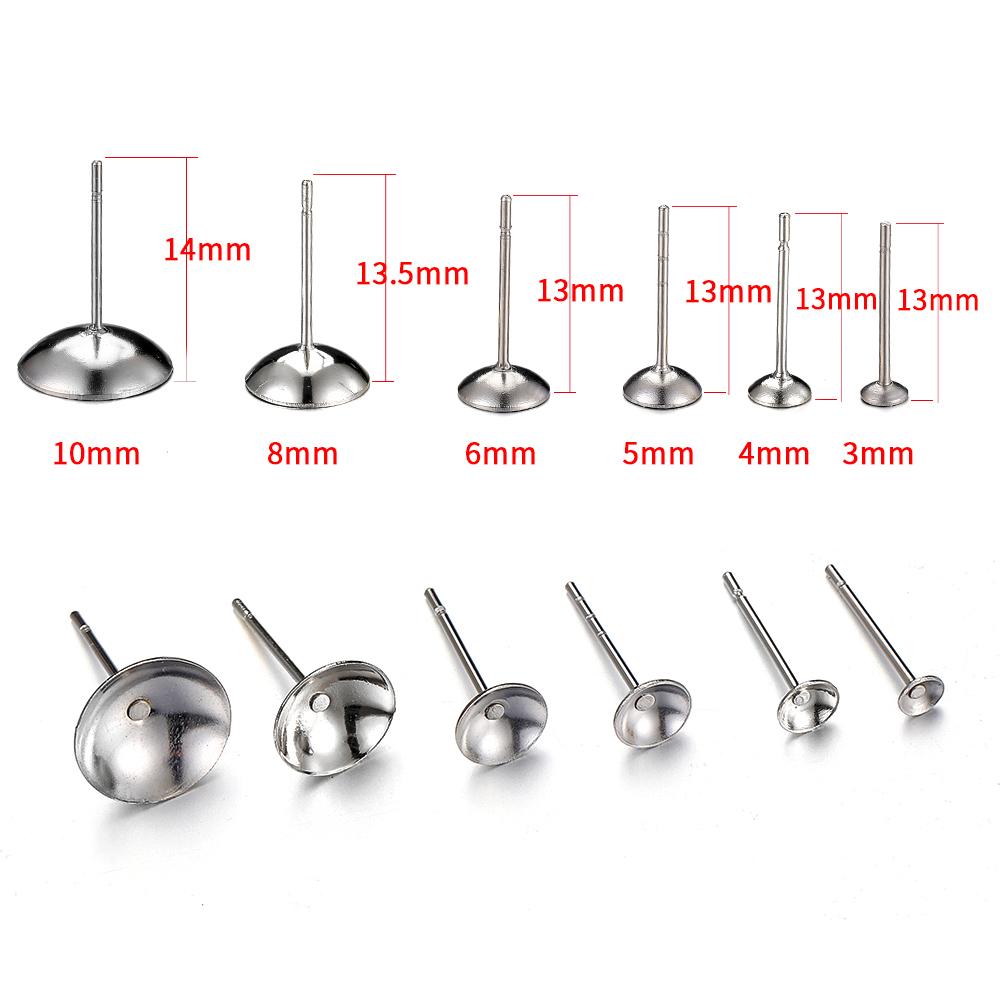 50pcs 3-8mm Stainless Steel Ear Studs Base for Pearl Earrings Earring Base for Jewelry Making DIY Gold Color Accessories