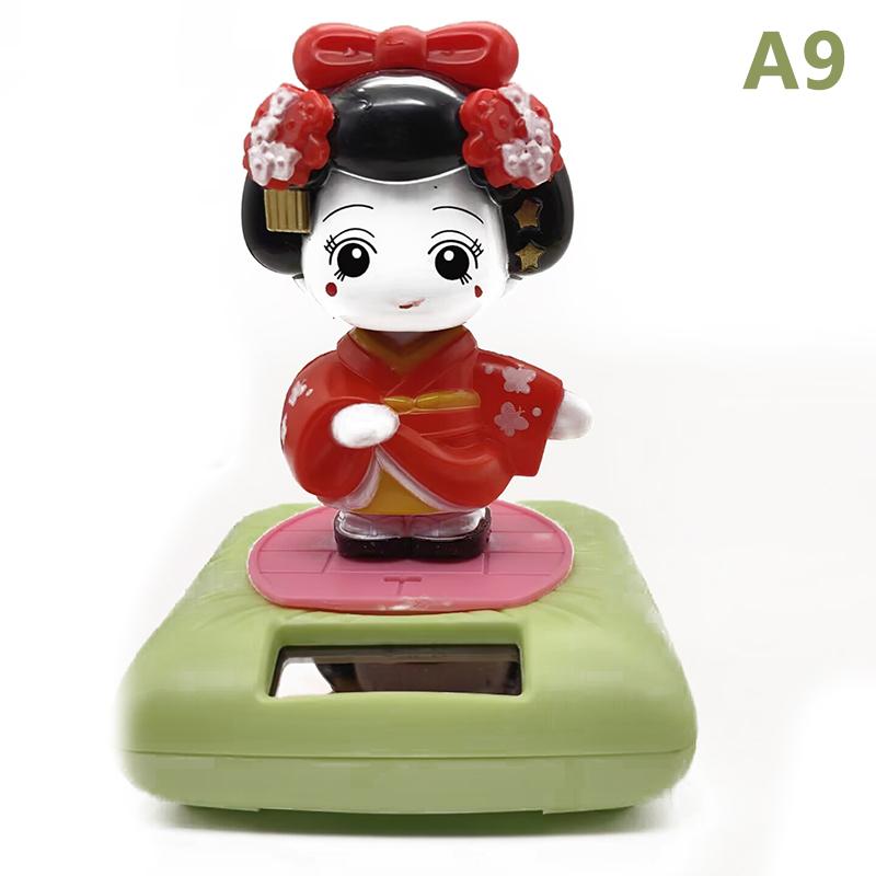 Solar Powered Japanese-Style Doll Car Ornament Kimono Girl Shaking Head Nod Head Cartoon Doll Dashboard Cute Car Decor