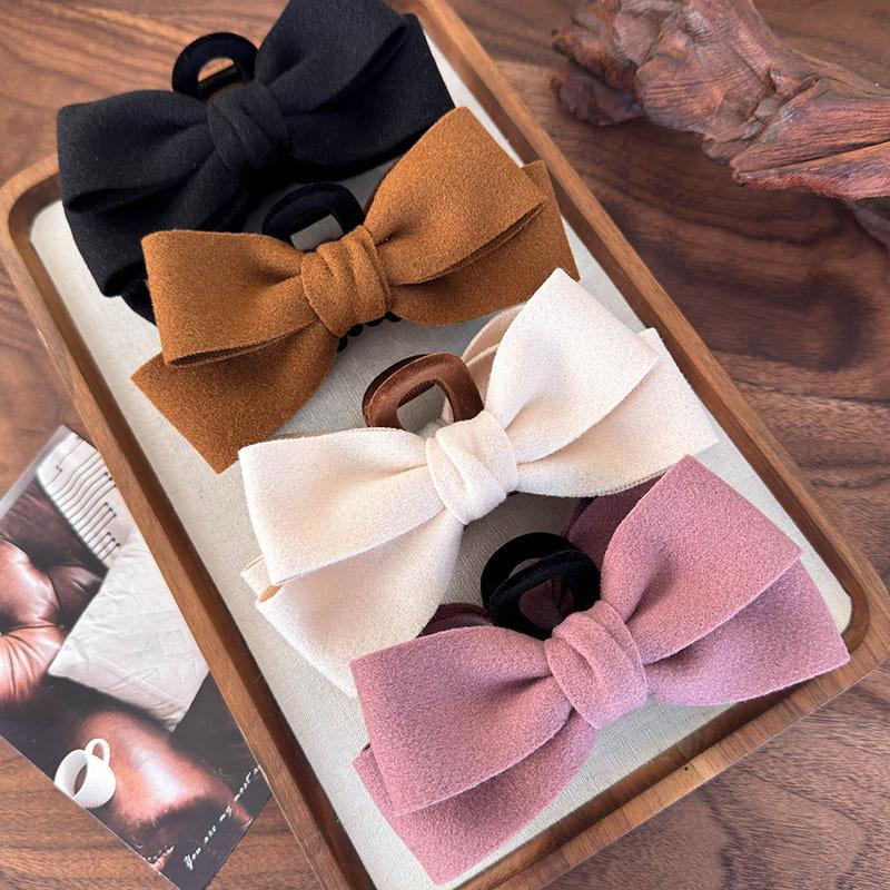 Herbst Winter Beflockung Einfarbig Schleife Greifspange Stirnbänder für Damen Mädchen Süße Haarspange Große Haiklammern Haarspangen Kopfschmuck