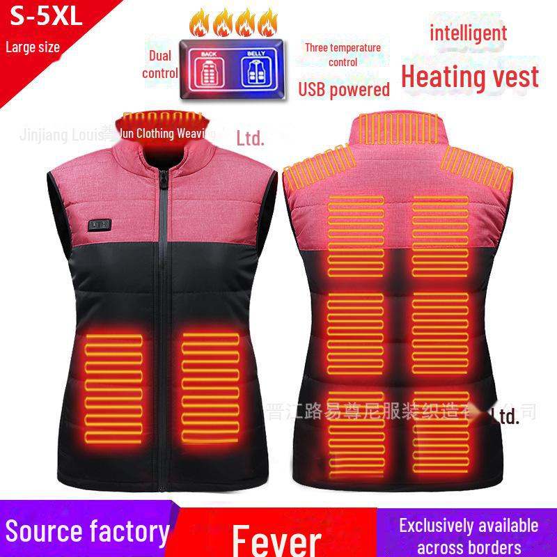 

Жилет с подогревом от USB с двойным управлением и 17 зонами — для пар, постоянная температура dual control 11 zones, 2XL красный/чёрный