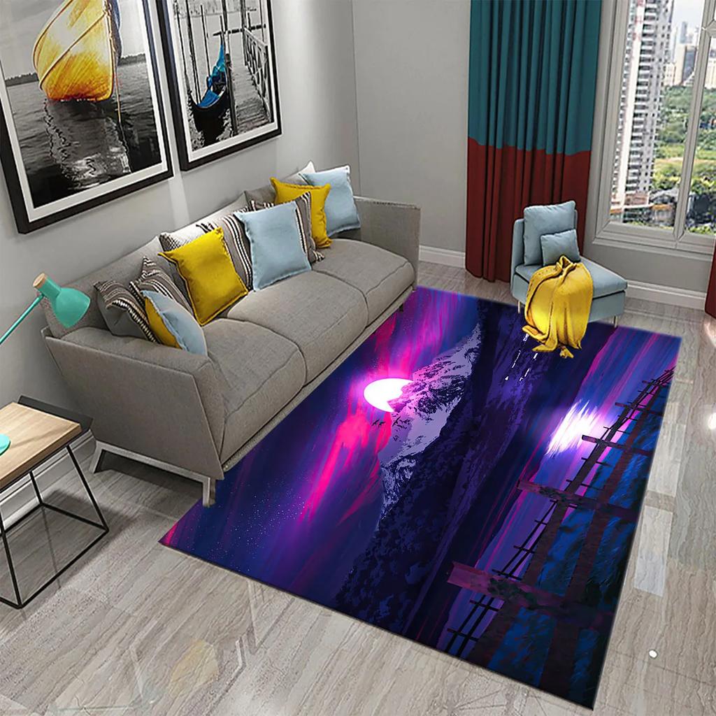 Fantasy Moon Night Forest Carpet Bathroom Non-Slip Mat Black Night Starry Sky Forest Floor Mats Bedroom Living Room Decor Carpet