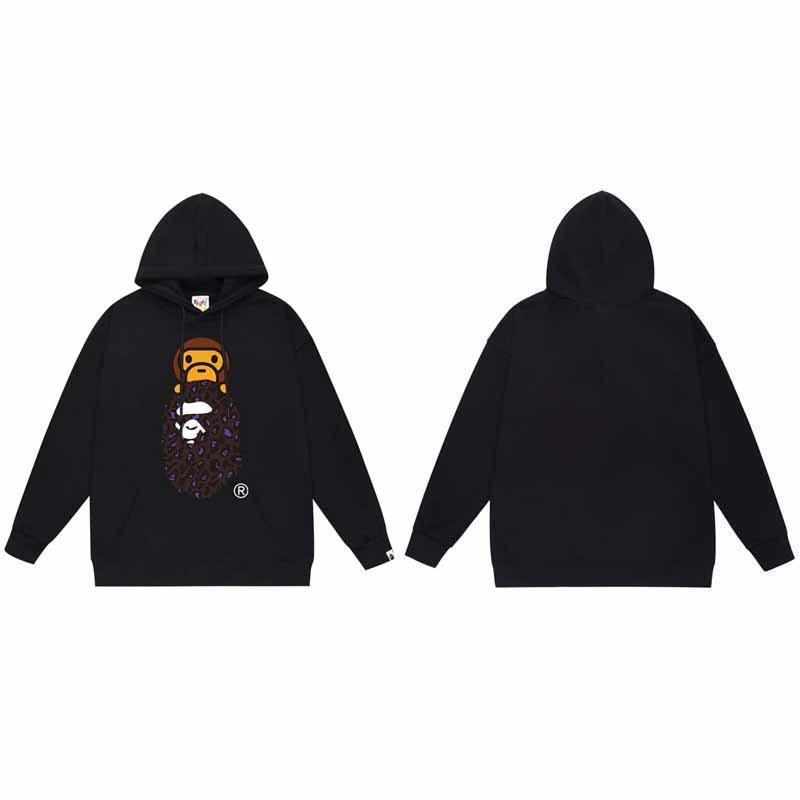 Mens Oversized Hooded Sweatshirt With Ape Head Print Heavyweight Cotton Long Sleeve Pullover Daily Wear