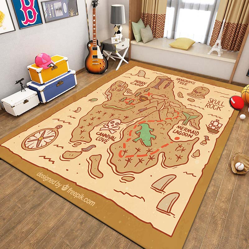 15 Sizes Antique Pirate Treasure Map Carpet Rug for Bedroom Living Room Boho Decor Children's Crawling Mat College Dorm Decor