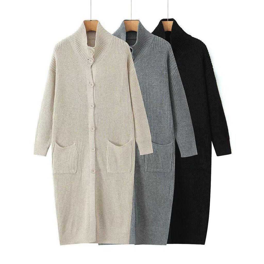 2025 Fall/Winter Women's High-End Knit Cardigan Trench Coat - Mid-Length Button-Up